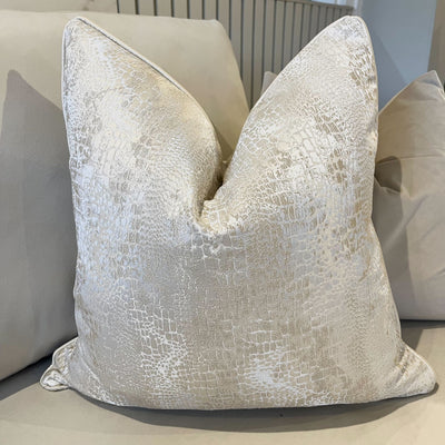 Serpentine Ivory Snake Print Feather Filled Cushion- 50x50cm Textiles 