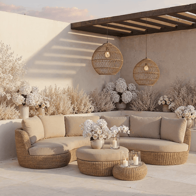 Sevilla Natural Wicker Outdoor Curved Sofa & Footstool Set Outdoor 