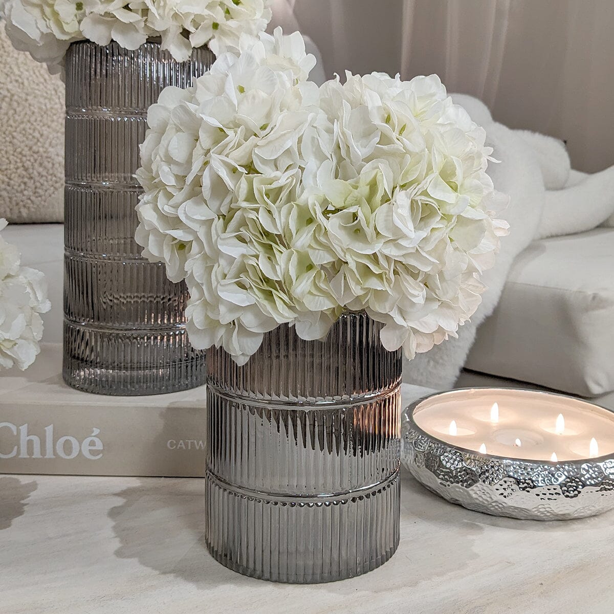 Seville Medium Smoked Glass Ribbed Vase – Rowen Homes