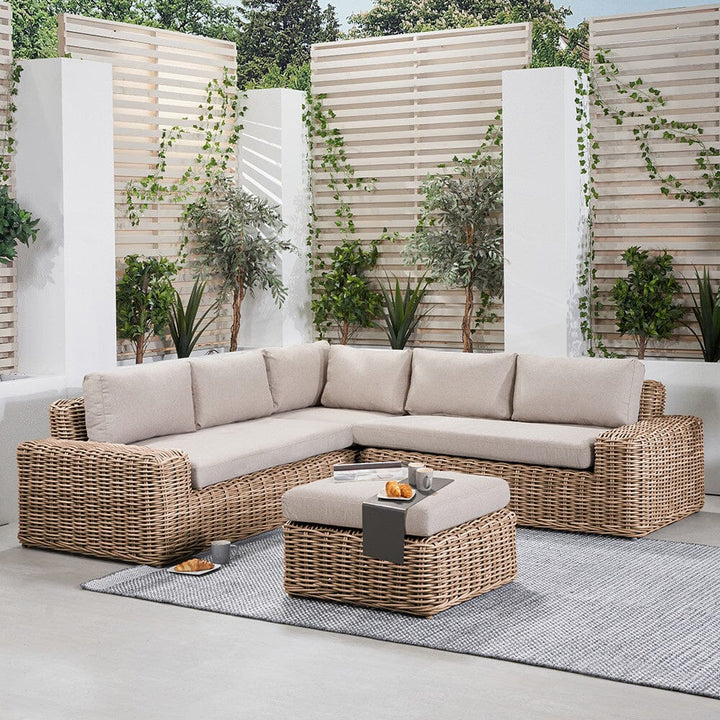 Seville Neutral Chunky Rattan Outdoor Corner Sofa Set with Footstool Outdoor 