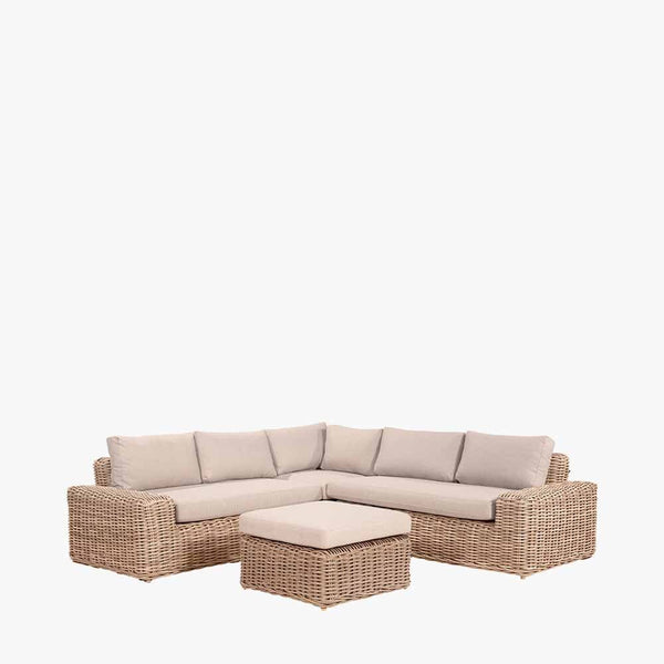 Seville Neutral Chunky Rattan Outdoor Corner Sofa Set with Footstool Outdoor 