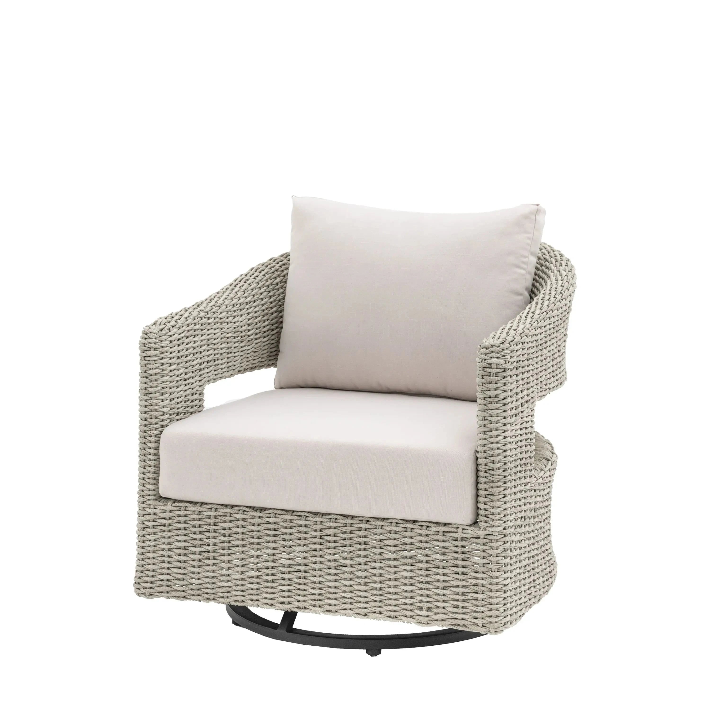 Seychelles Outdoor Cream & Natural Rattan Curved Swivel Chair Outdoor 