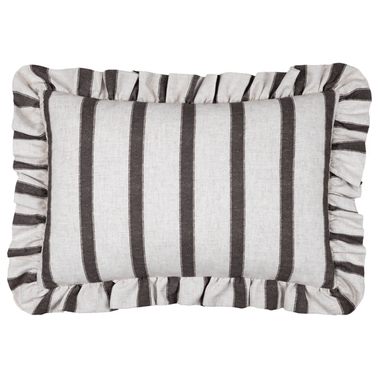 Sheline Chocolate Striped Bolster Cushion with Frilled Edge Textiles 