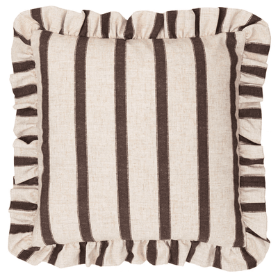 Sheline Chocolate Striped Cushion Cover with Frilled Edge - 45x45cm Textiles 