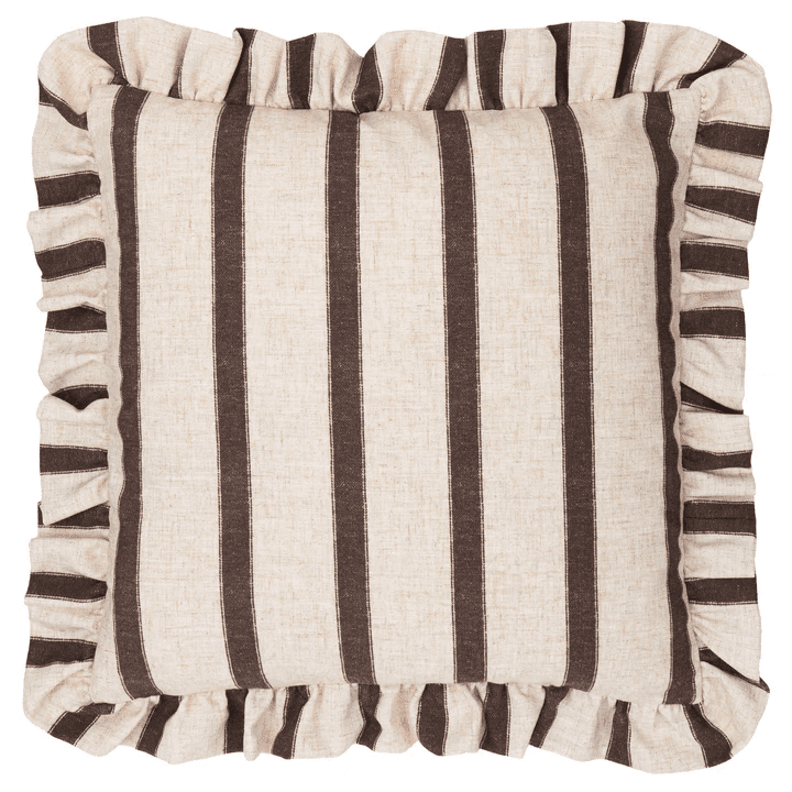 Sheline Chocolate Striped Cushion Cover with Frilled Edge - 45x45cm Textiles 