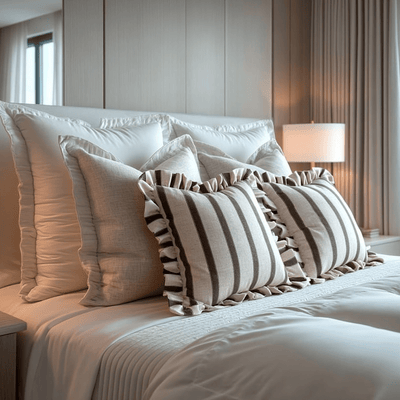 Sheline Chocolate Striped Cushion Cover with Frilled Edge - 45x45cm