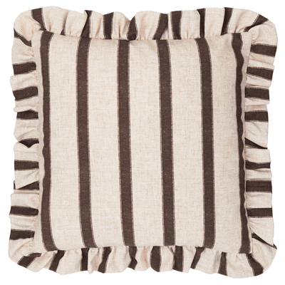 Sheline Chocolate Striped Cushion Cover with Frilled Edge - 45x45cm