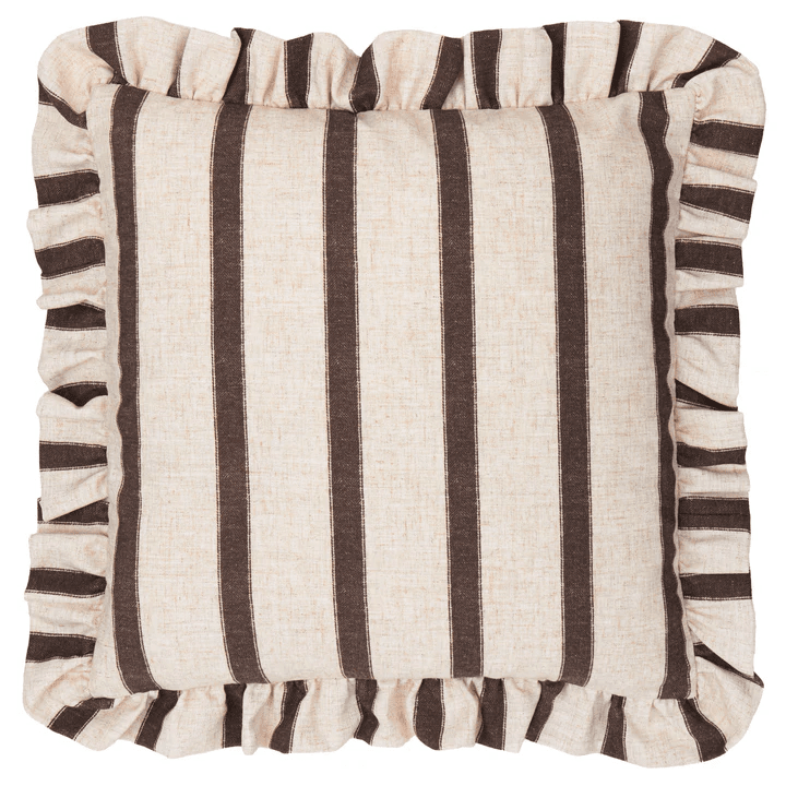 Sheline Chocolate Striped Cushion Cover with Frilled Edge - 45x45cm