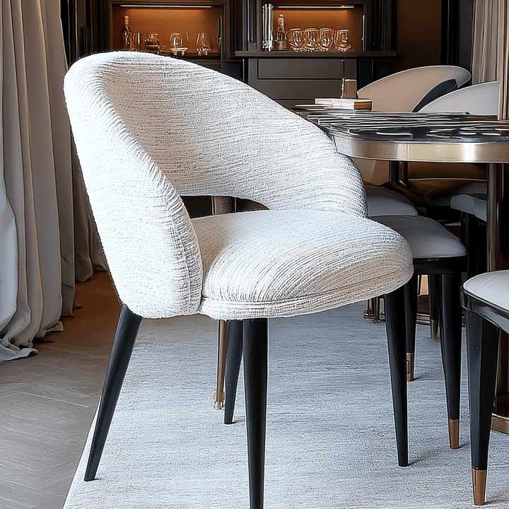 Shella Cream Textured Curved Dining Chair with Black Legs Furniture 