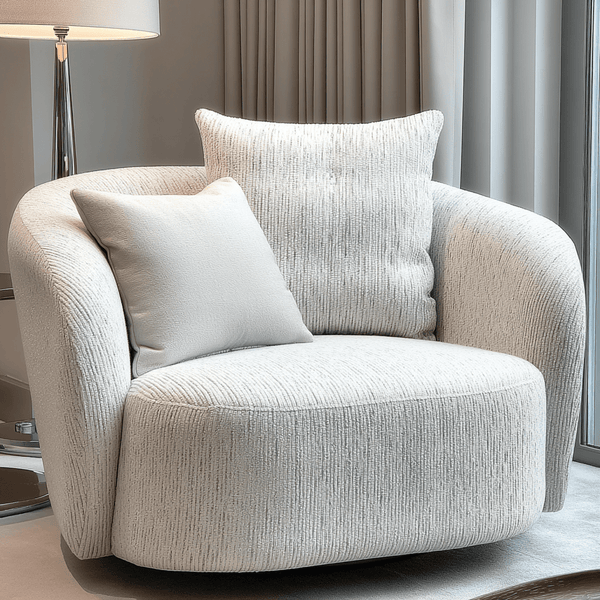 Shella Cream Textured Curved Swivel Armchair Furniture 
