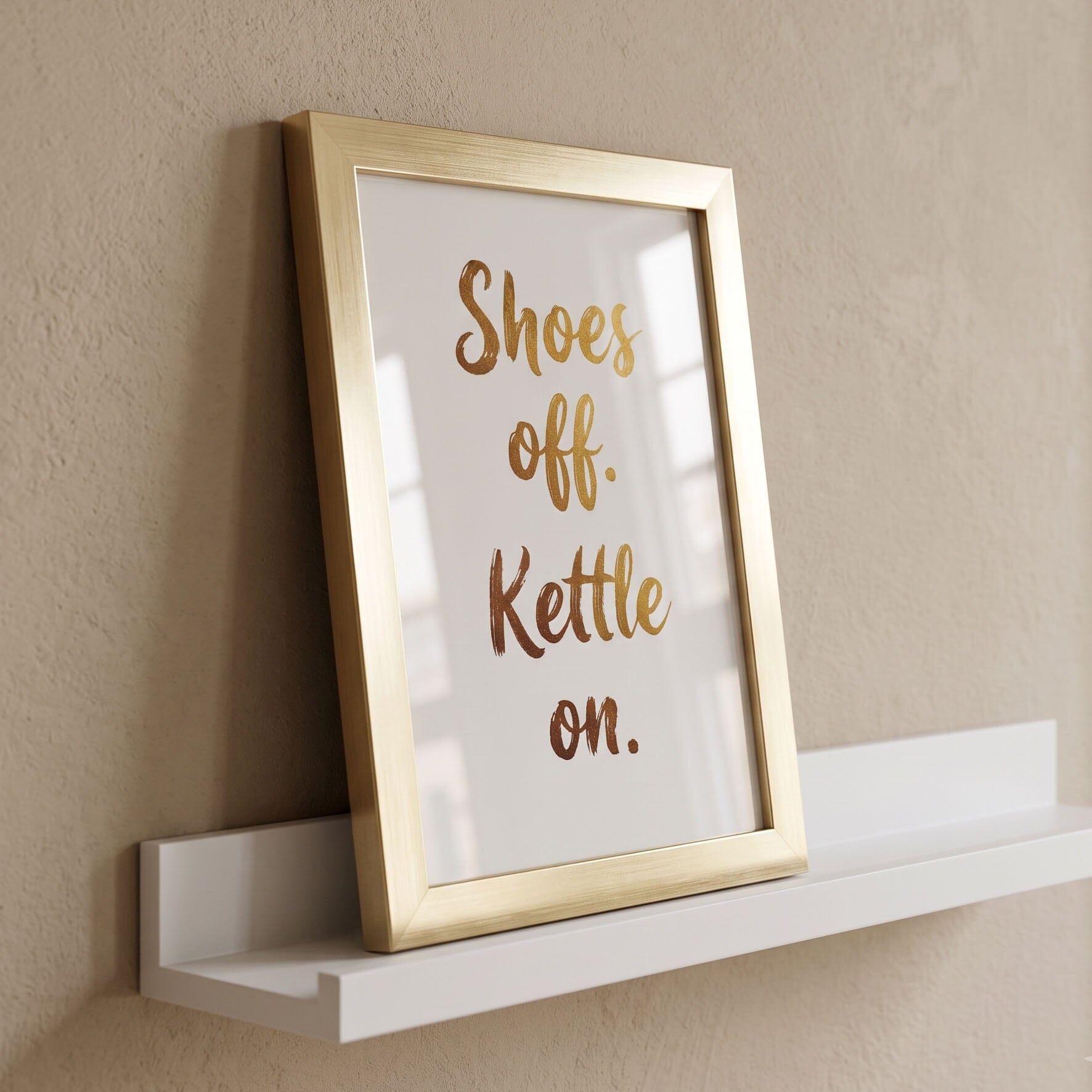 Shoes off, Kettle on' Mini Gold Framed Art Accessories 