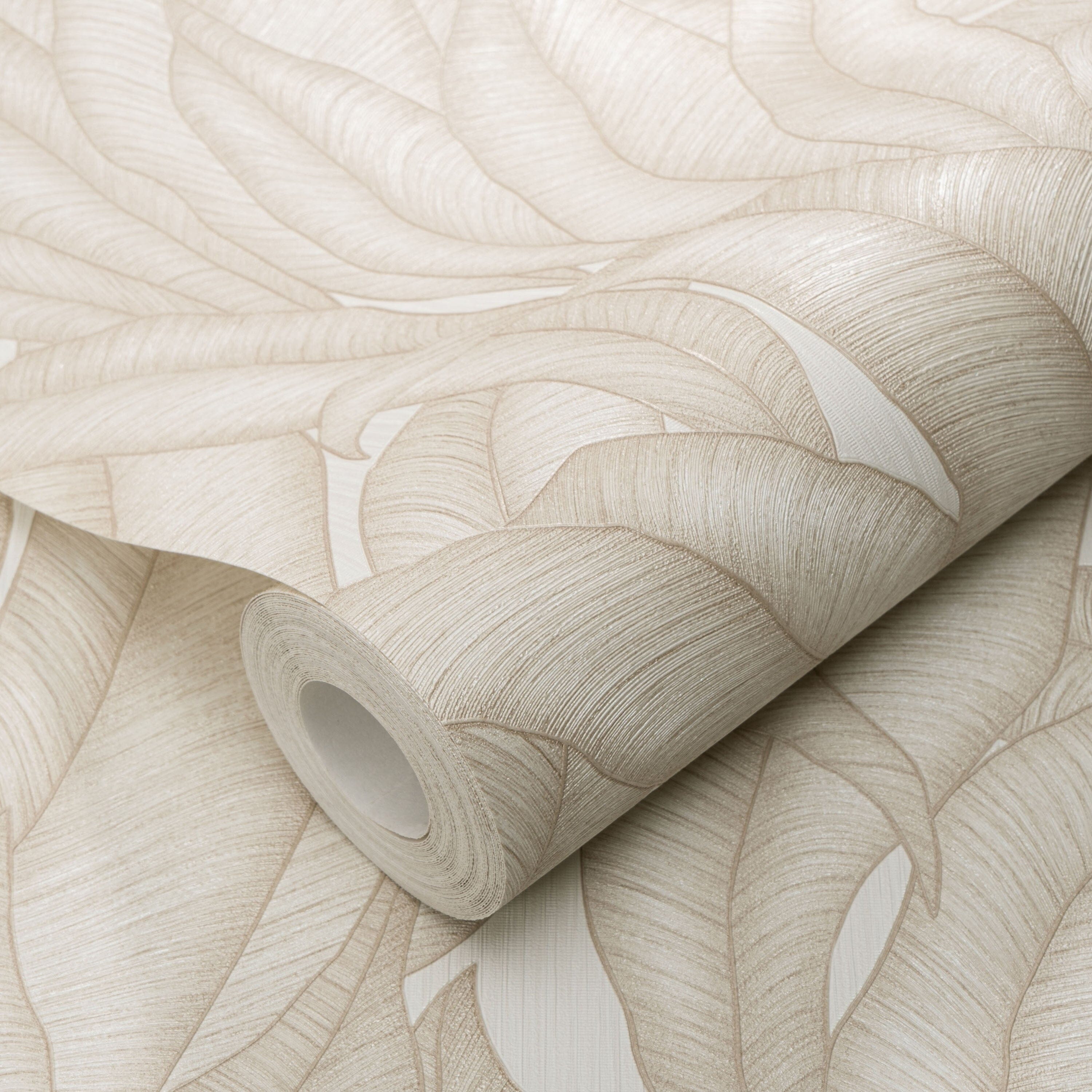 Sia Neutral Leaf Print Patterned Wallpaper Home Improvement 