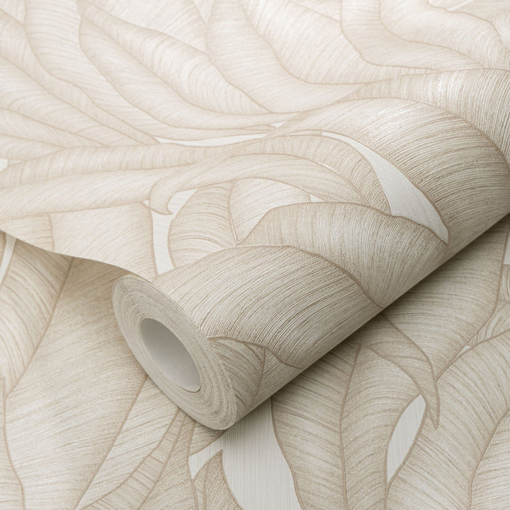 Sia Neutral Leaf Print Patterned Wallpaper Home Improvement 