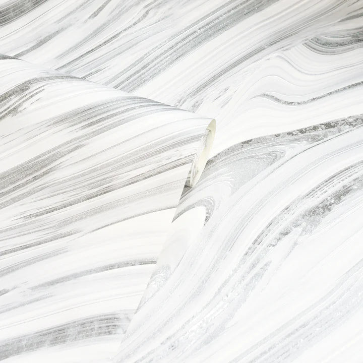 Sian Silver & White Marble Effect Wallpaper Accessories 