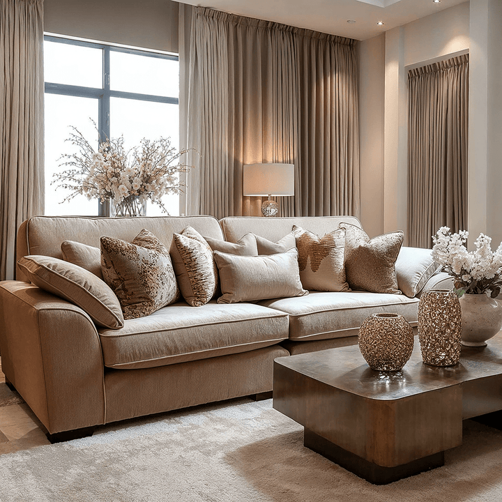 Sienna Champagne Chenille Sofa Range Sofa 4 Seater 