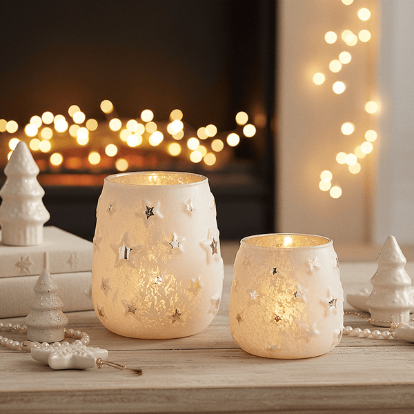 Silver & White Star Candle Holders- Set of 2 