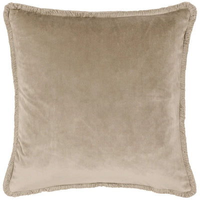 Sinéad Taupe Velvet Cushion with Fringe Detailing - 45x45cm Textiles 