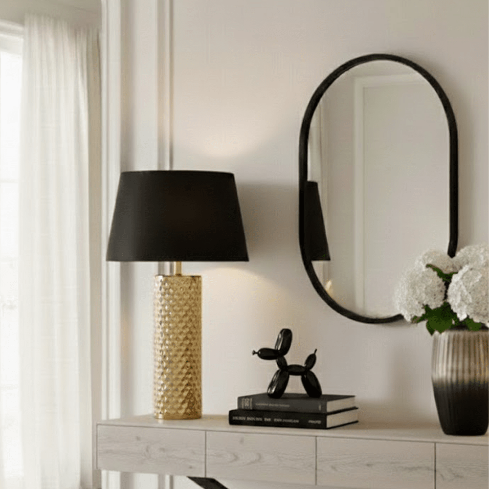 Siona Black Metal Slim Frame Oval Wall Mirror Accessories 