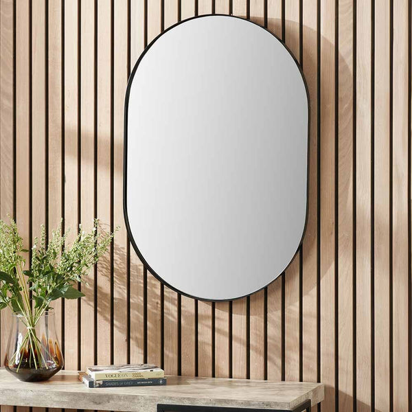 Siona Black Metal Slim Frame Oval Wall Mirror Accessories 