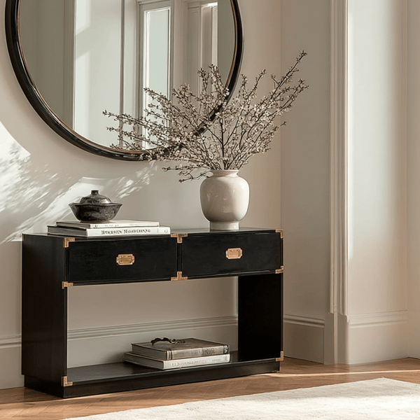 Skylar Premium Black & Gold 2 Drawer Console Table Furniture 