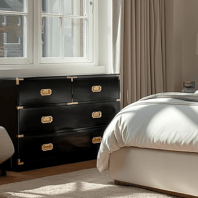 Skylar Premium Black & Gold 4 Drawer Chest Furniture 
