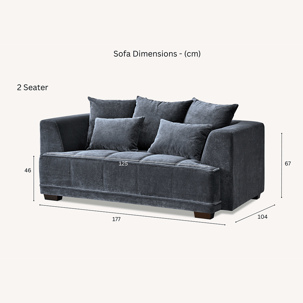 Sofia Steel Velvet Pillowback 2 Seater Sofa Sofa 