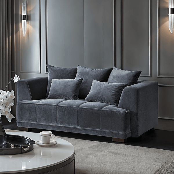 Sofia Steel Velvet Pillowback 2 Seater Sofa Sofa 