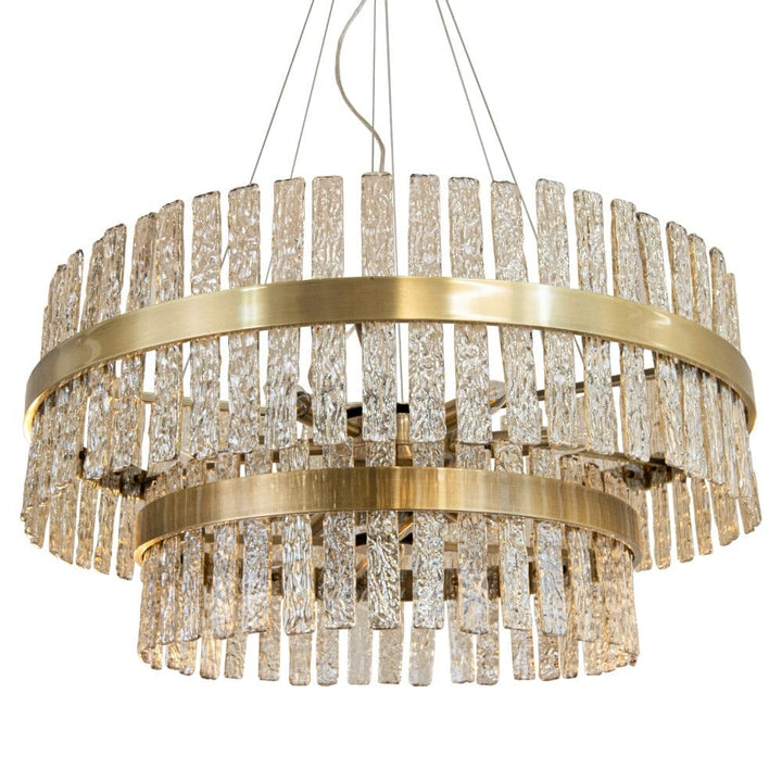 Sofillia Luxury Brass & Textured Glass Tiered Chandelier Lighting 