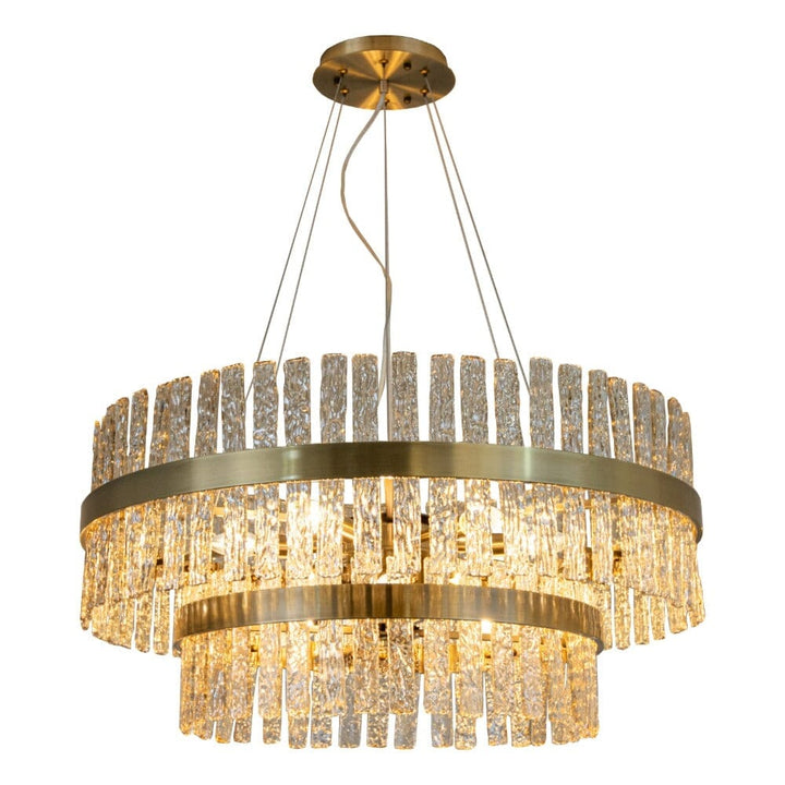 Sofillia Luxury Brass & Textured Glass Tiered Chandelier Lighting 