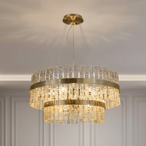 Sofillia Luxury Brass & Textured Glass Tiered Chandelier Lighting 