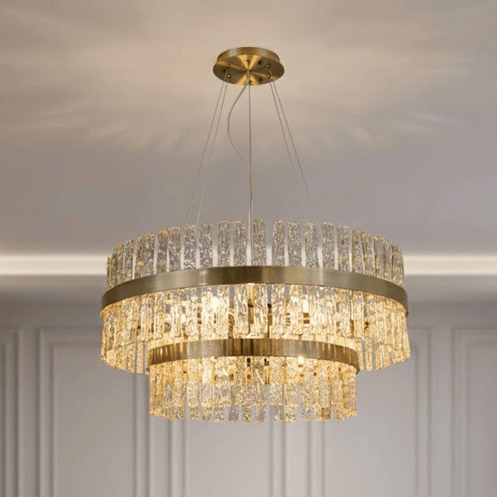 Sofillia Luxury Brass & Textured Glass Tiered Chandelier Lighting 