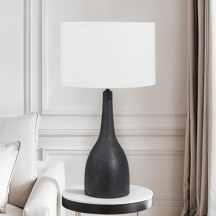 Sohan Black Mango Wood Curved Table Lamp with White Shade Lighting 