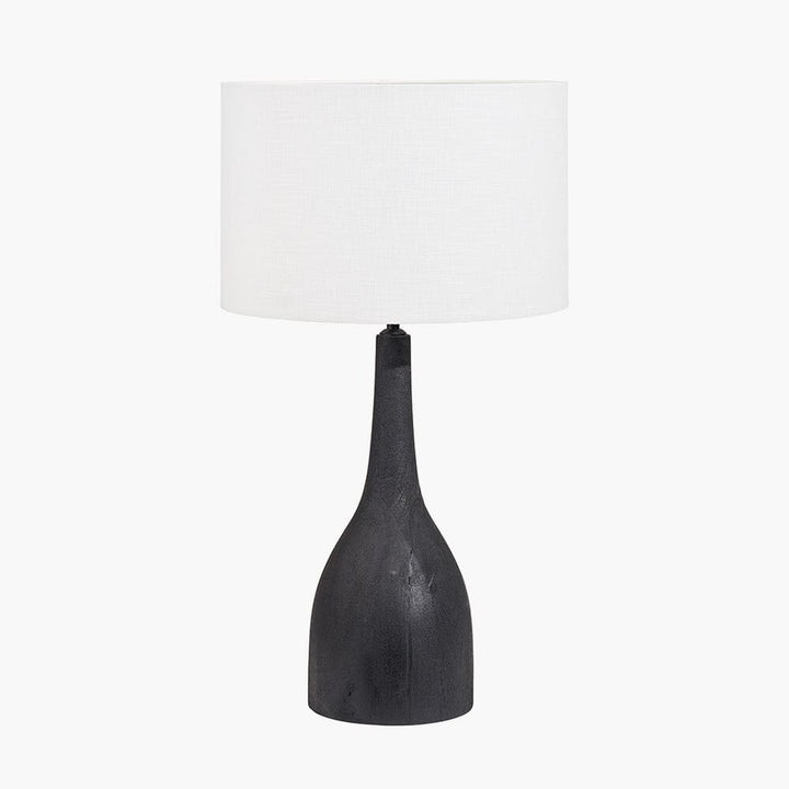 Sohan Black Mango Wood Curved Table Lamp with White Shade Lighting 