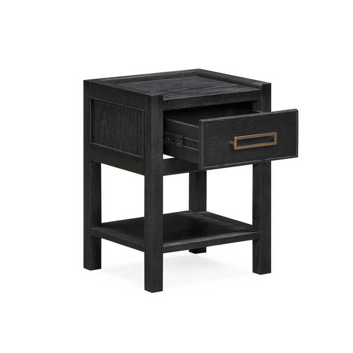 Soho Black Oak Veneer 1 Drawer Bedside Table Furniture 