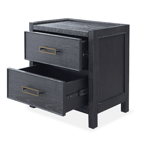 Soho Black Oak Veneer 2 Drawer Bedside Table Furniture 