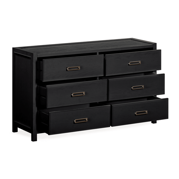 Soho Black Oak Veneer 6 Drawer Chest Furniture 