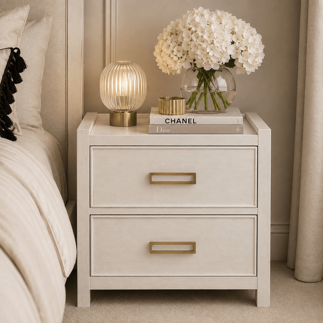 Soho Cream Oak Veneer 2 Drawer Bedside Table Furniture 