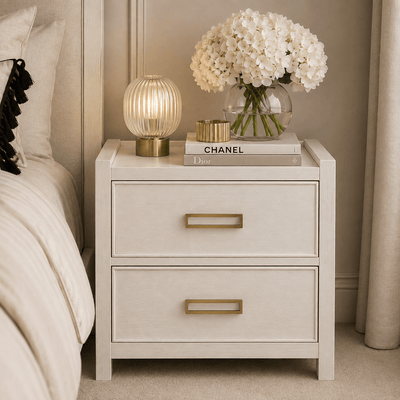 Soho Cream Oak Veneer 2 Drawer Bedside Table Furniture 