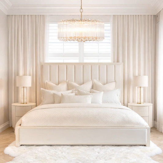 Soho Cream Velvet Bed with Cream Wood Frame Beds and Headboards 