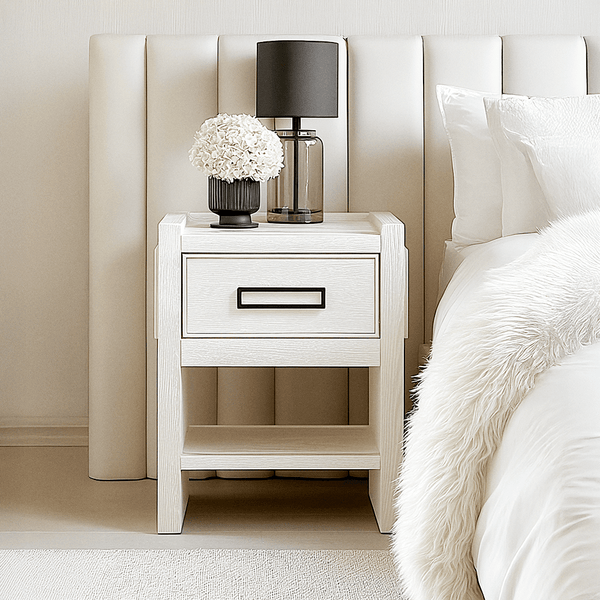 Soho White Oak Veneer 1 Drawer Bedside Table Furniture 