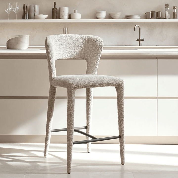 Solara Ivory Boucle Upholstered Bar Stool Furniture 