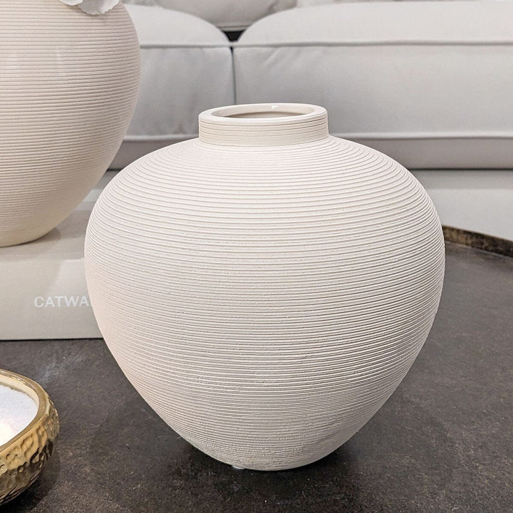 Solis Medium Rounded Stone Ceramic Neutral Vase Accessories 