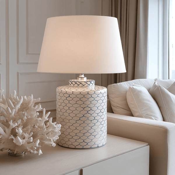 Solmere Blue & White Patterned Ceramic Table Lamp Lighting 
