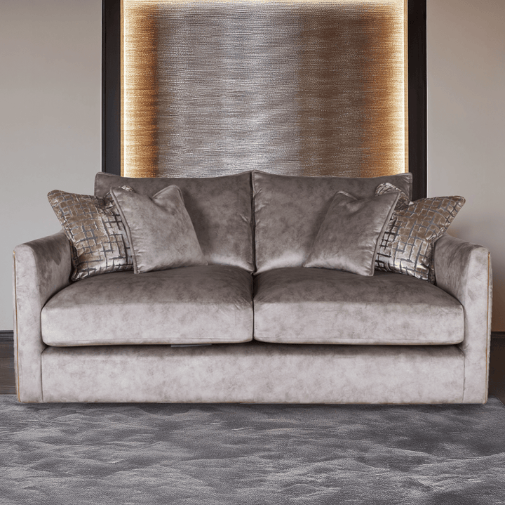 Sophia Pewter Velvet Sofa Range with Gold Piping MTO Sofa 3 Seater Sofa 