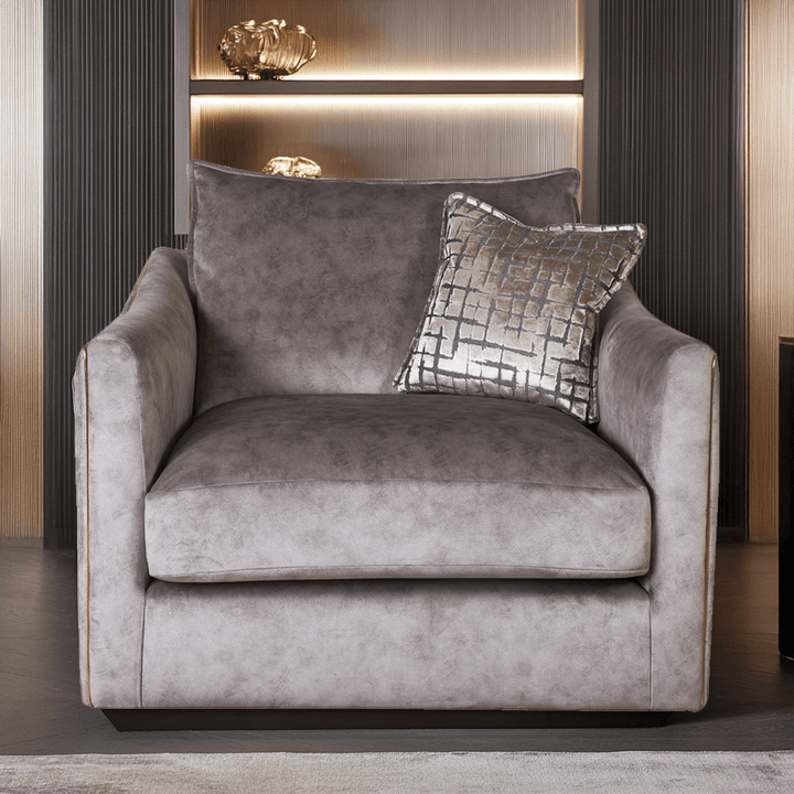 Sophia Pewter Velvet Sofa Range with Gold Piping MTO Sofa Armchair 