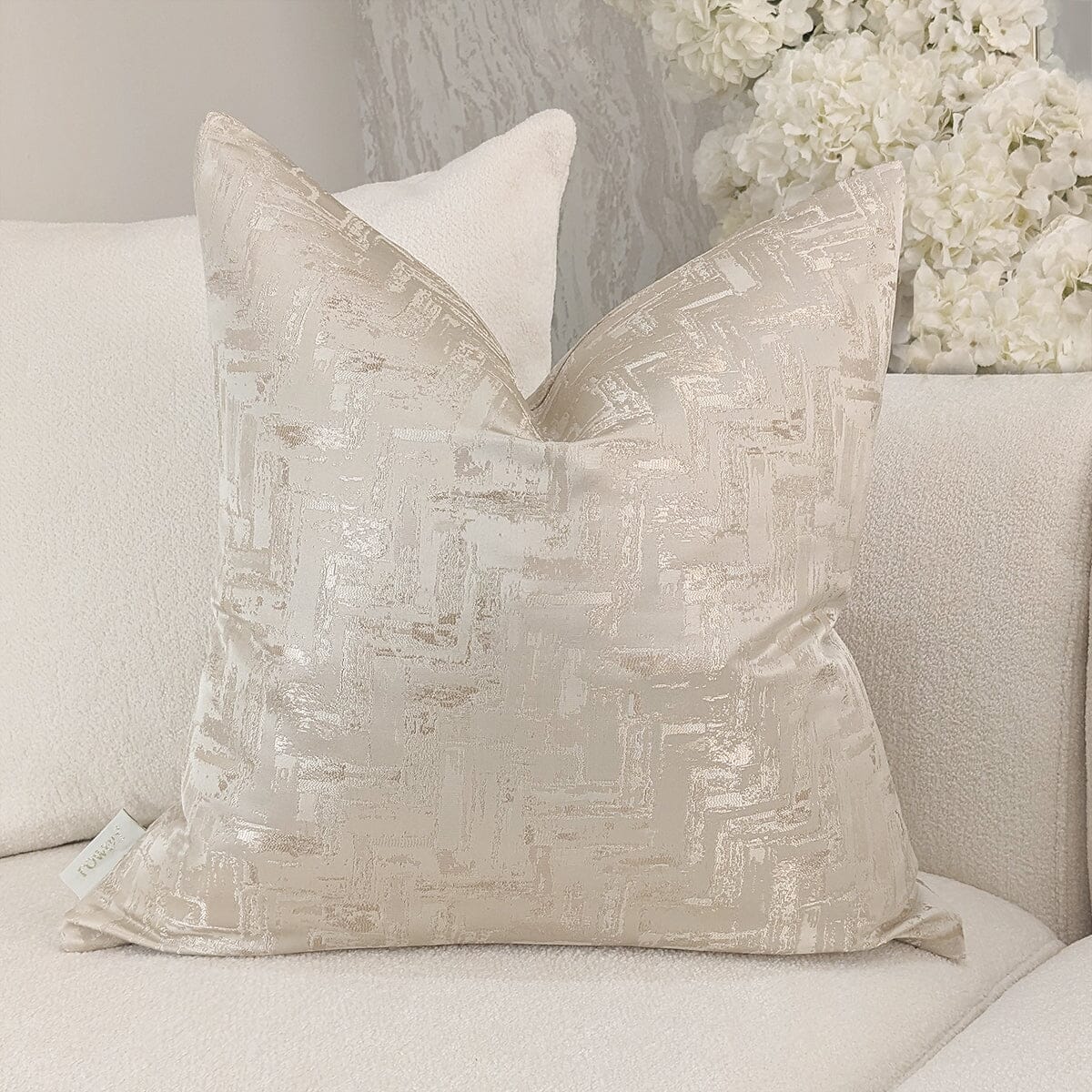 Sorrel Cream & Gold Metallic Abstract Patterned Cushion Cover - 50x50cm Textiles 