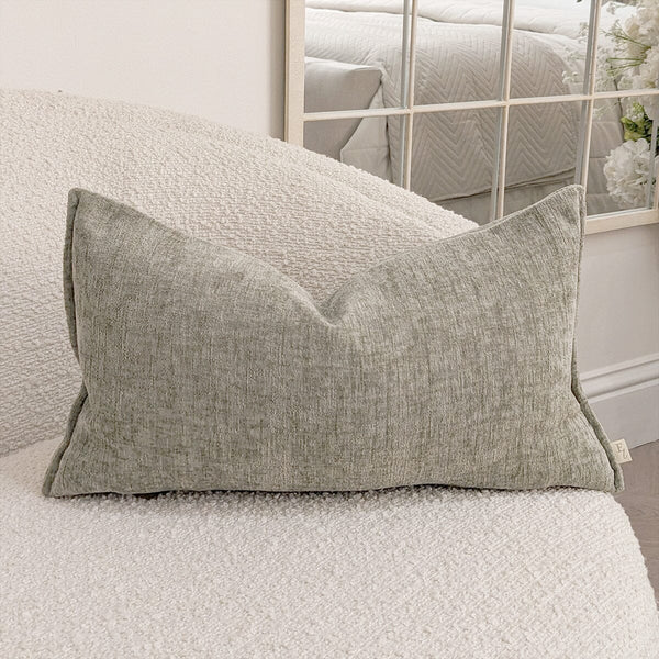 Souffle Sage Green Woven Cushion with Oxford Border - 30x50cm Textiles 