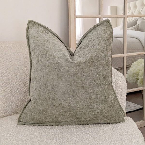 Souffle Sage Green Woven Cushion with Oxford Border - 50x50cm Textiles 