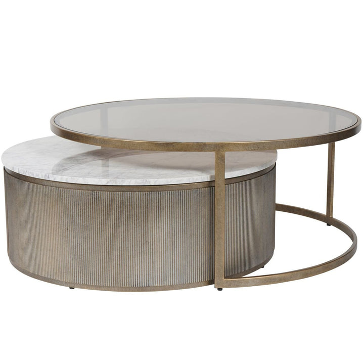 Sovana Antique Brass Nesting Coffee Tables with Marble and Glass Top Furniture 