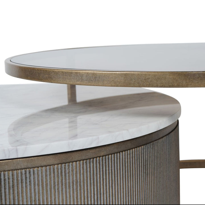 Sovana Antique Brass Nesting Coffee Tables with Marble and Glass Top Furniture 